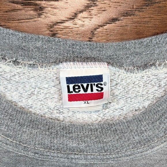 Vintage Levis Raglan Sweatshirt XL 24x24 Heather Gray Tricolor Logo Patch - Picture 3 of 13